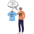 Here's the T... LLC light blue custom t-shirt with text and rainbow flag baseball cap.
